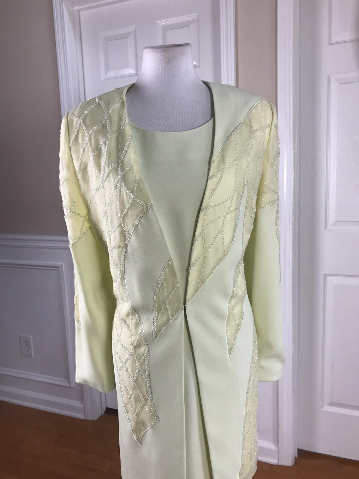 DONNA VINCI Women 2PC Lime Green Beaded Formal Long Dress and Jacket Size 12
