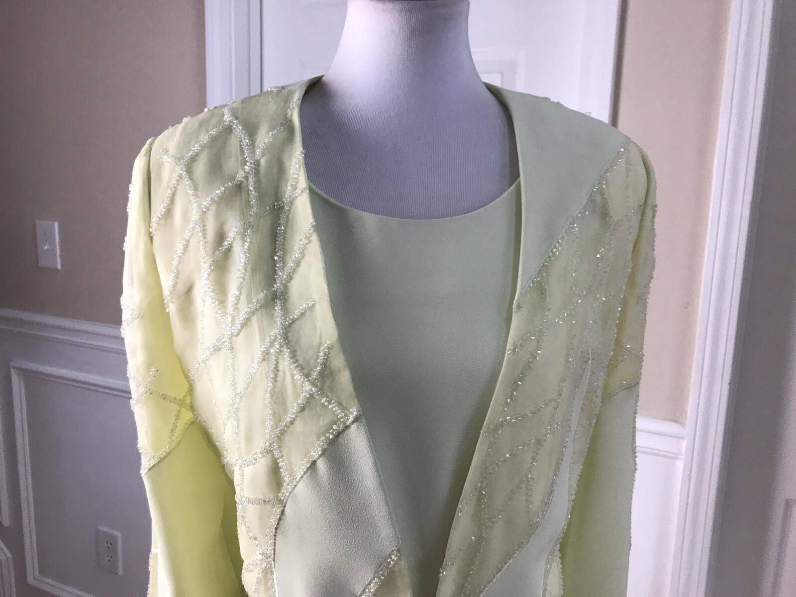 DONNA VINCI Women 2PC Lime Green Beaded Formal Long Dress and Jacket Size 12