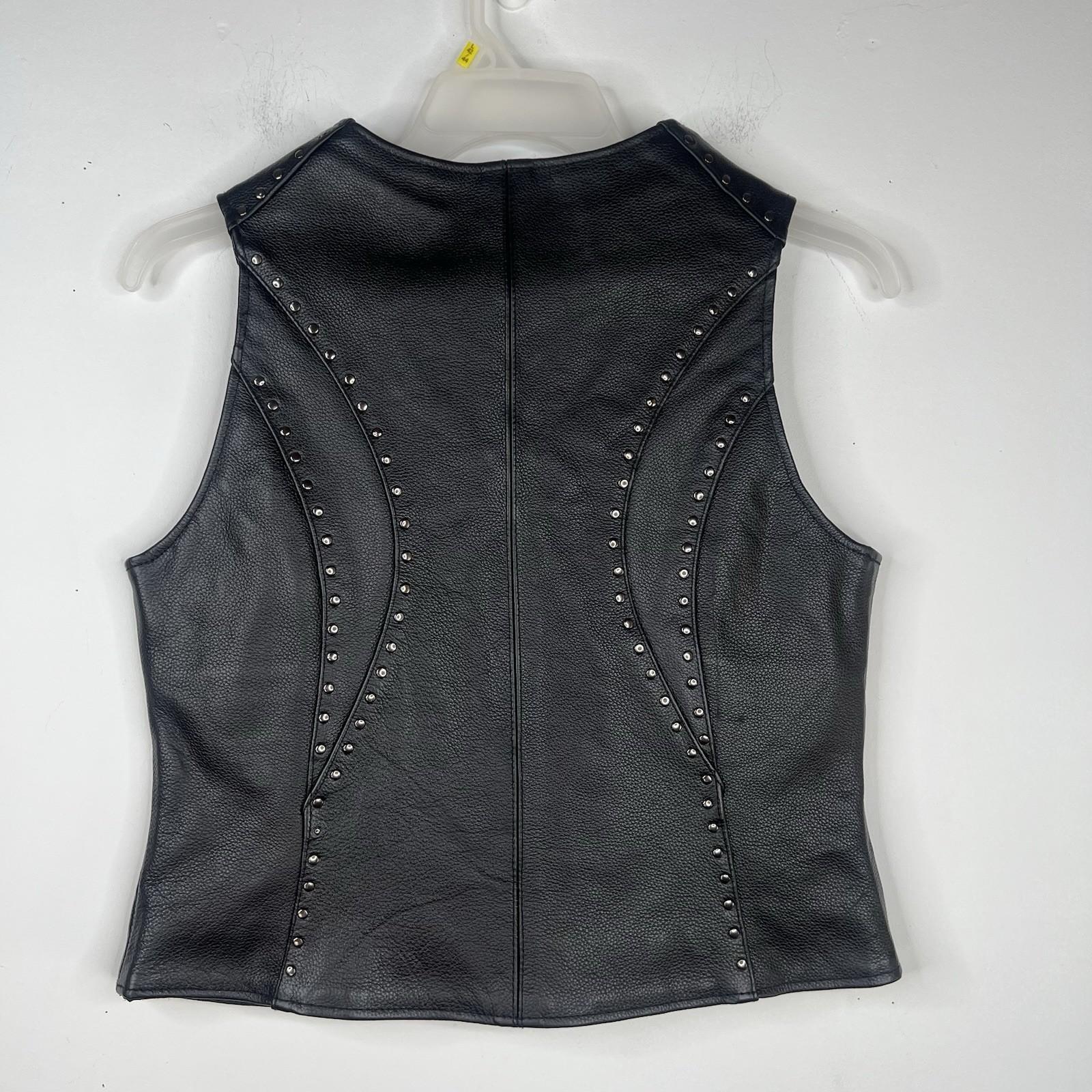 Xelement Women Leather Vest Size M Black Motorcycle Gear Studded Biker Pockets