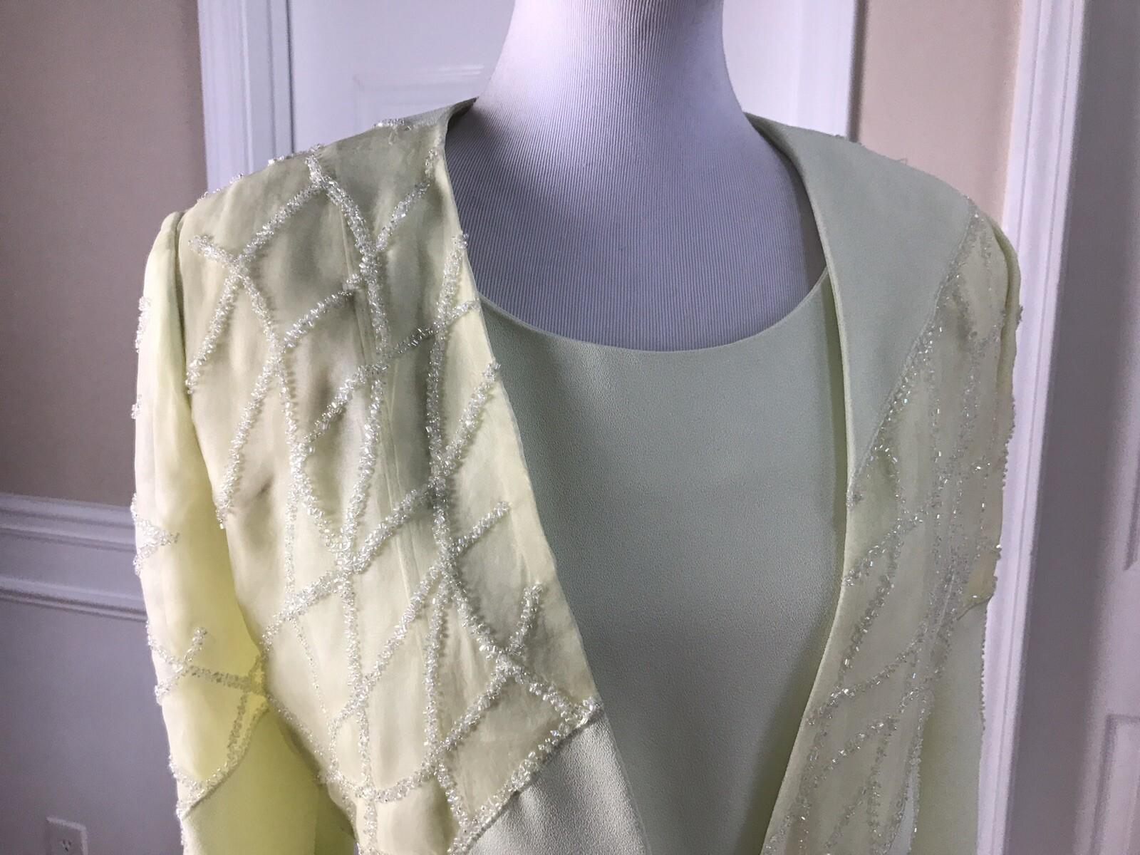 DONNA VINCI Women 2PC Lime Green Beaded Formal Long Dress and Jacket Size 12