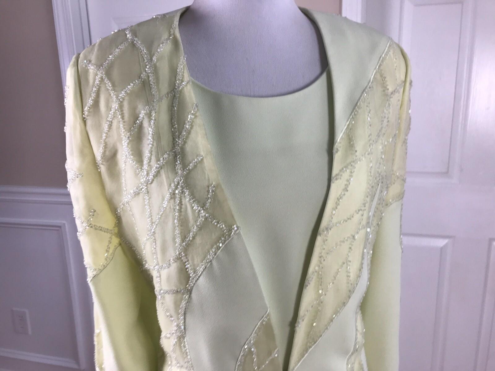 DONNA VINCI Women 2PC Lime Green Beaded Formal Long Dress and Jacket Size 12