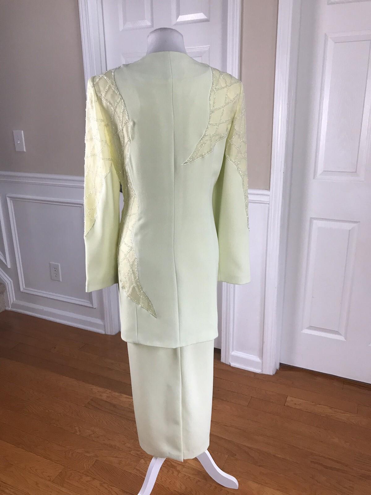 DONNA VINCI Women 2PC Lime Green Beaded Formal Long Dress and Jacket Size 12