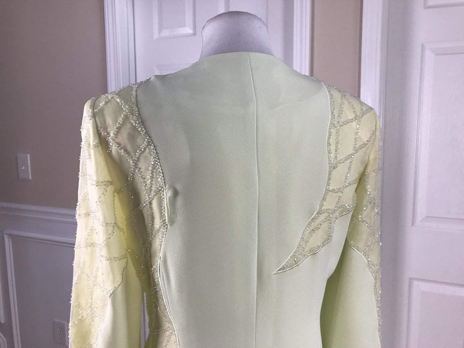 DONNA VINCI Women 2PC Lime Green Beaded Formal Long Dress and Jacket Size 12