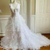 ANYA Women Stunning White Multiple Tiered Backless Flare Mermaid Wedding Dress