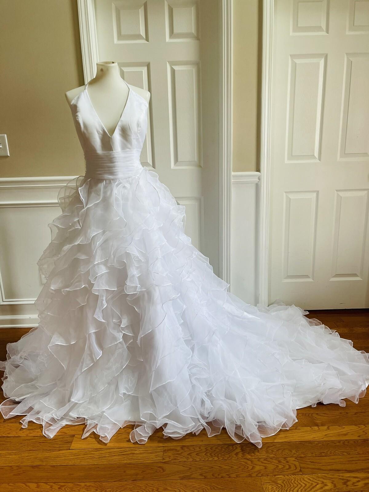 ANYA Women Stunning White Multiple Tiered Backless Flare Mermaid Wedding Dress