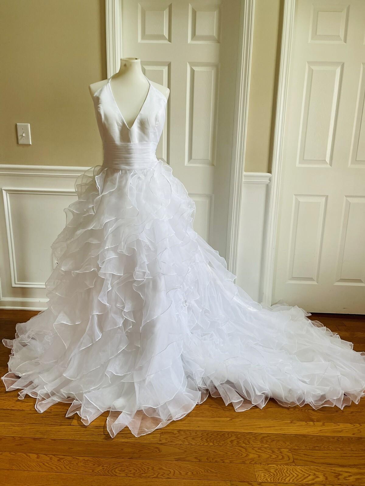 ANYA Women Stunning White Multiple Tiered Backless Flare Mermaid Wedding Dress