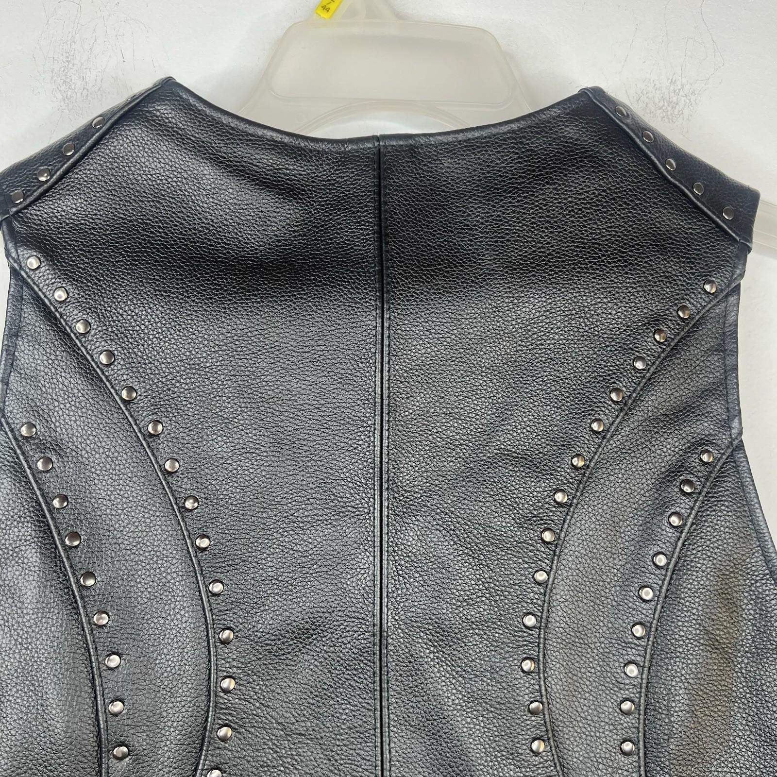 Xelement Women Leather Vest Size M Black Motorcycle Gear Studded Biker Pockets