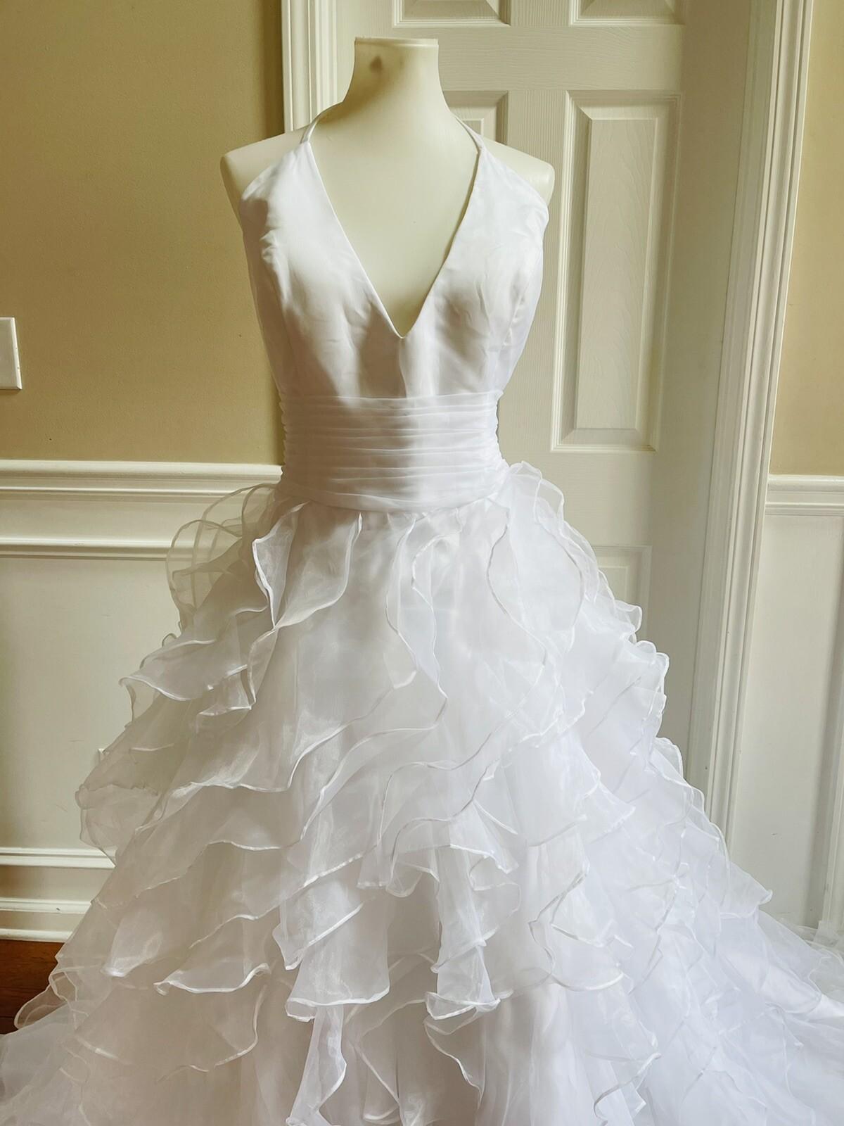 ANYA Women Stunning White Multiple Tiered Backless Flare Mermaid Wedding Dress