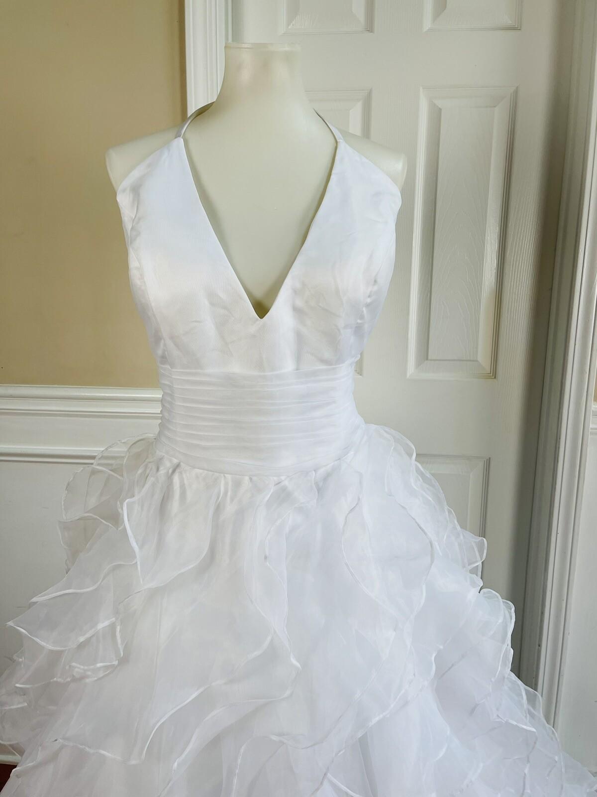 ANYA Women Stunning White Multiple Tiered Backless Flare Mermaid Wedding Dress