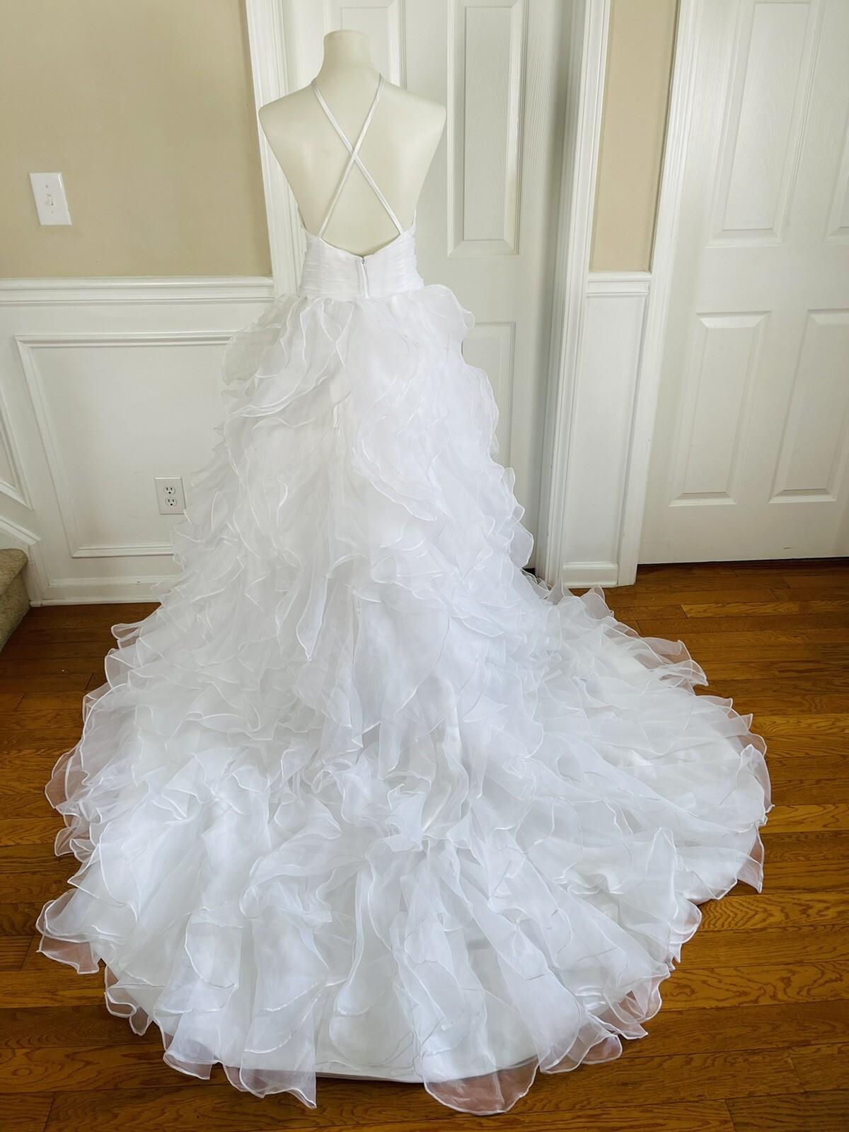 ANYA Women Stunning White Multiple Tiered Backless Flare Mermaid Wedding Dress