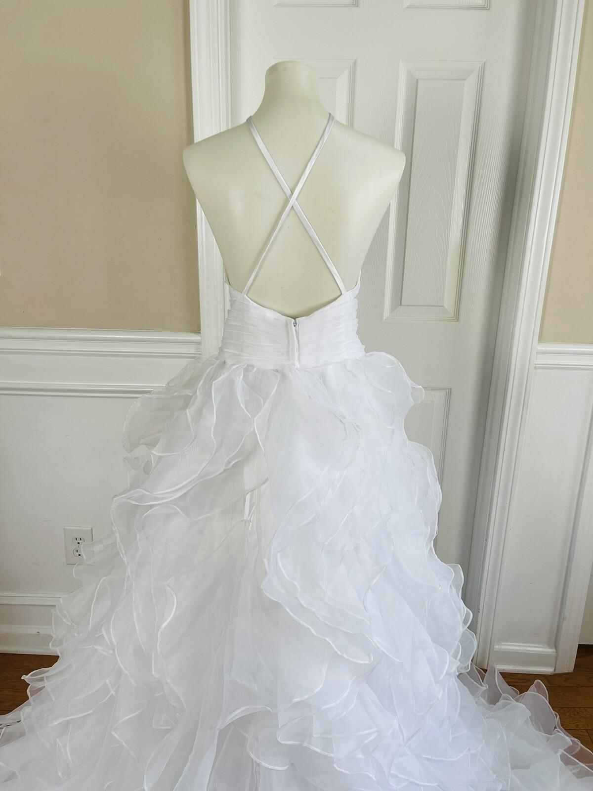 ANYA Women Stunning White Multiple Tiered Backless Flare Mermaid Wedding Dress
