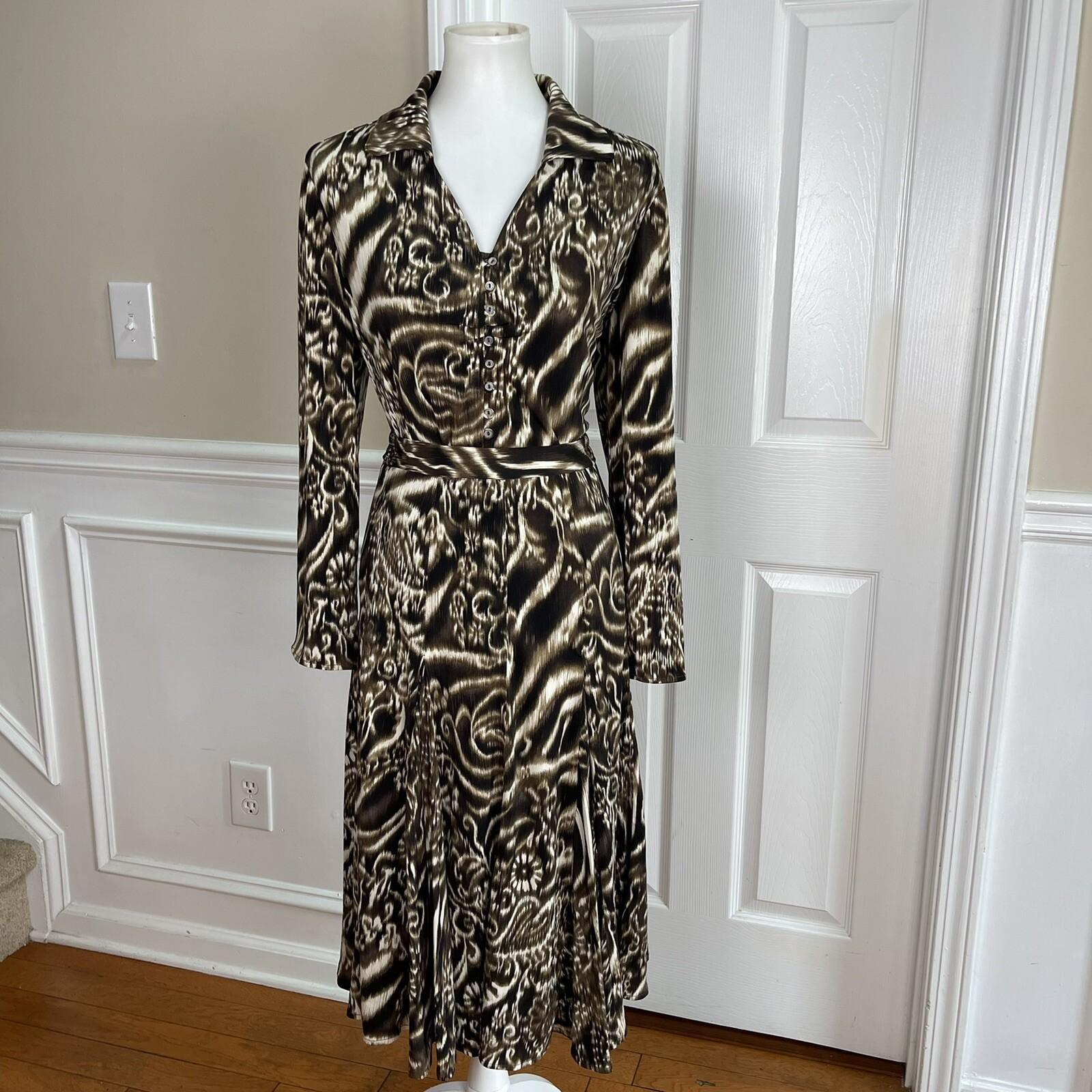 CHANCELLE Polyester Lined Abstract Brown Black Stretch Skirt and Blouse Size 10