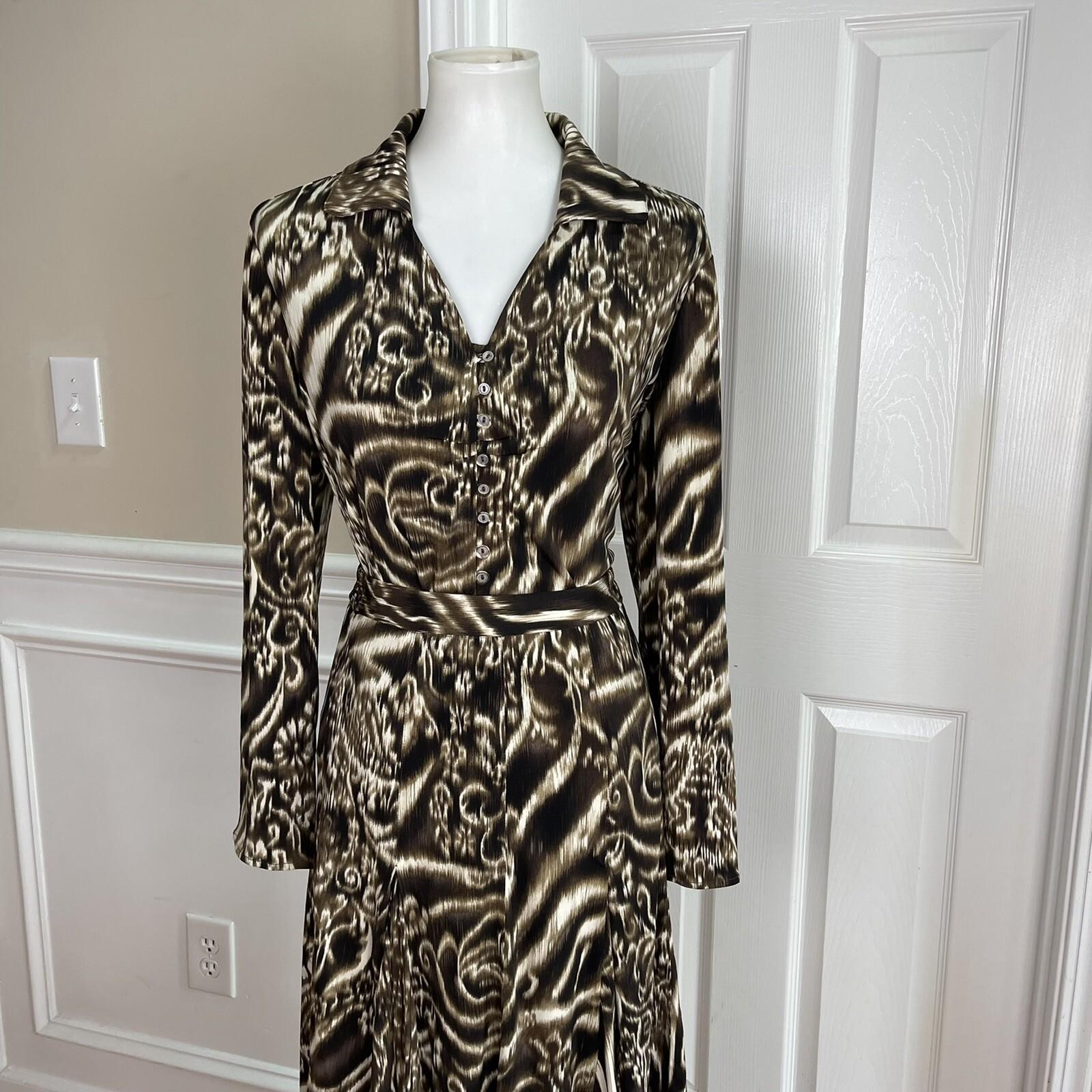 CHANCELLE Polyester Lined Abstract Brown Black Stretch Skirt and Blouse Size 10