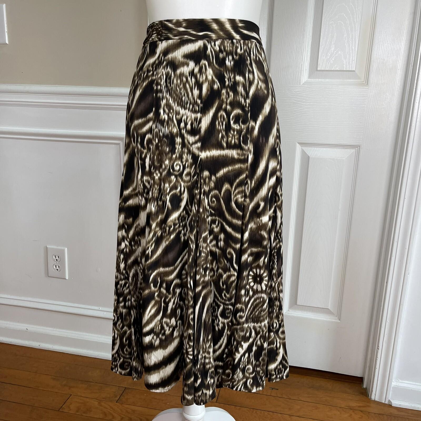 CHANCELLE Polyester Lined Abstract Brown Black Stretch Skirt and Blouse Size 10