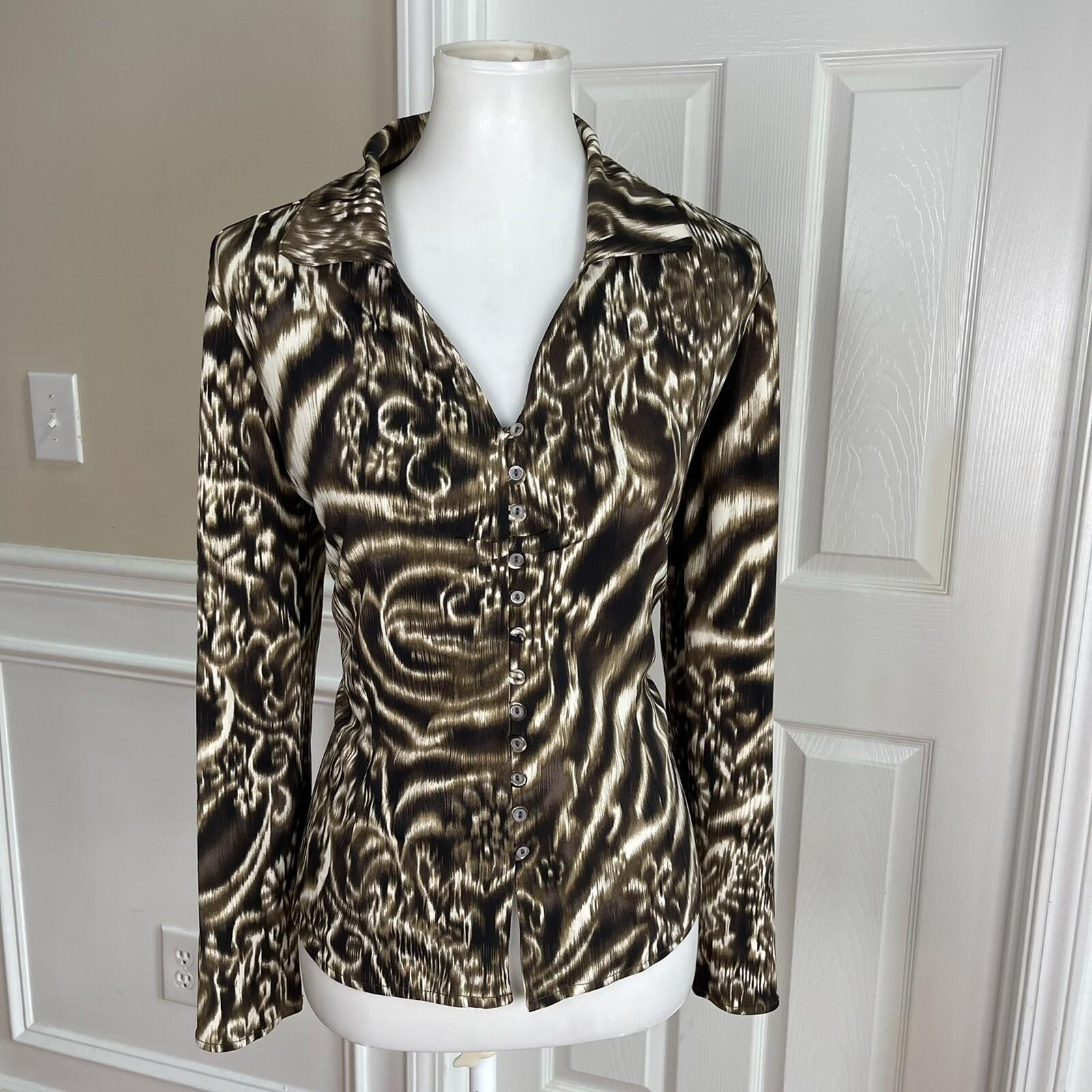 CHANCELLE Polyester Lined Abstract Brown Black Stretch Skirt and Blouse Size 10