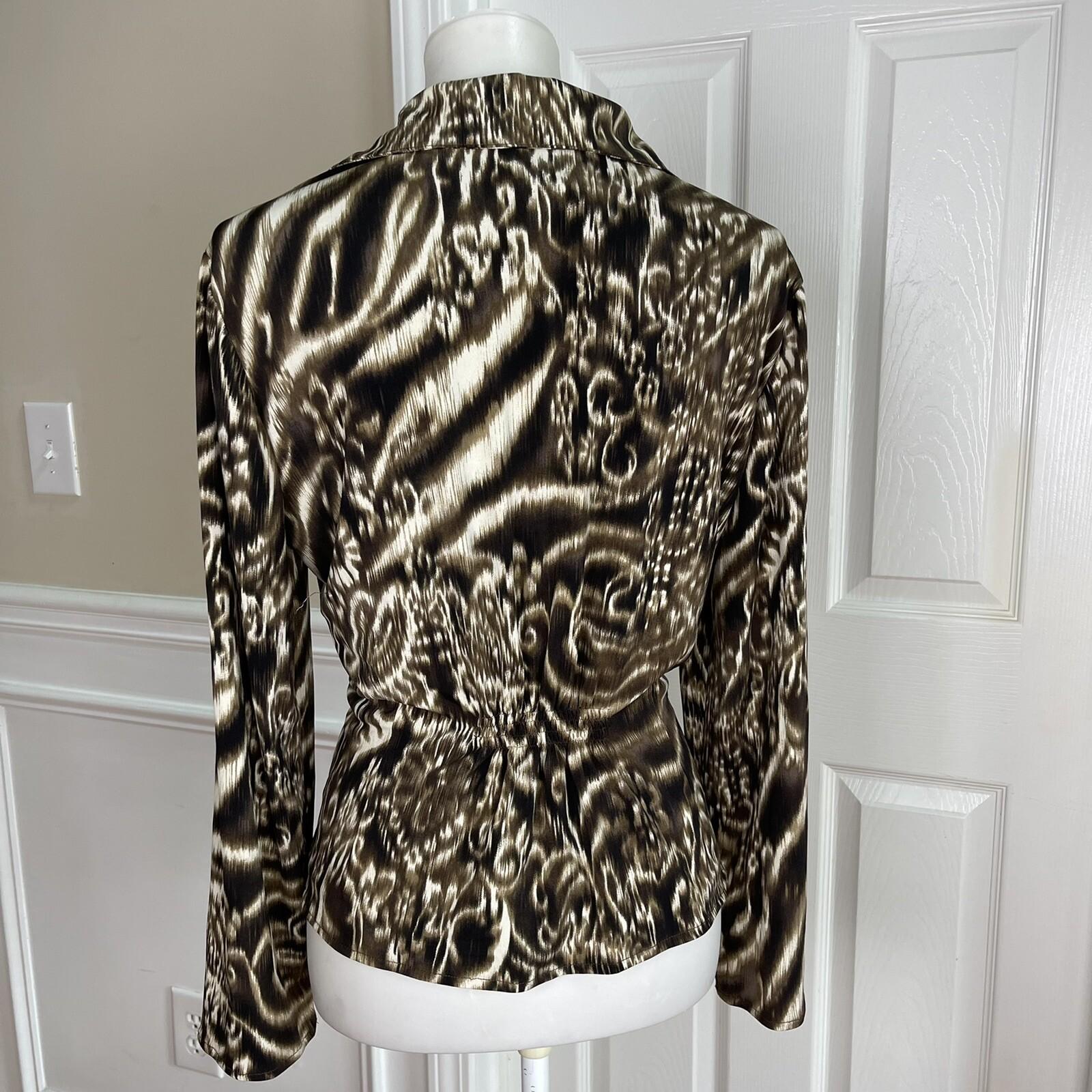 CHANCELLE Polyester Lined Abstract Brown Black Stretch Skirt and Blouse Size 10