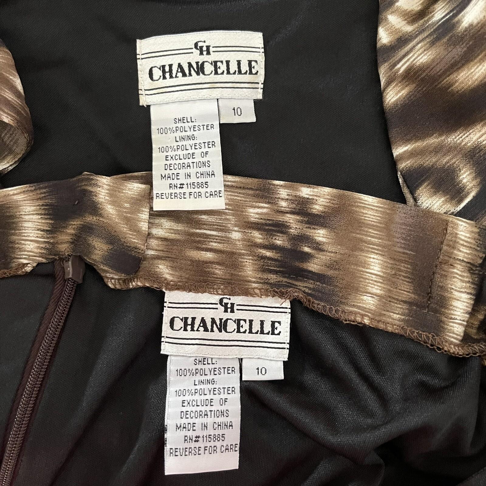 CHANCELLE Polyester Lined Abstract Brown Black Stretch Skirt and Blouse Size 10
