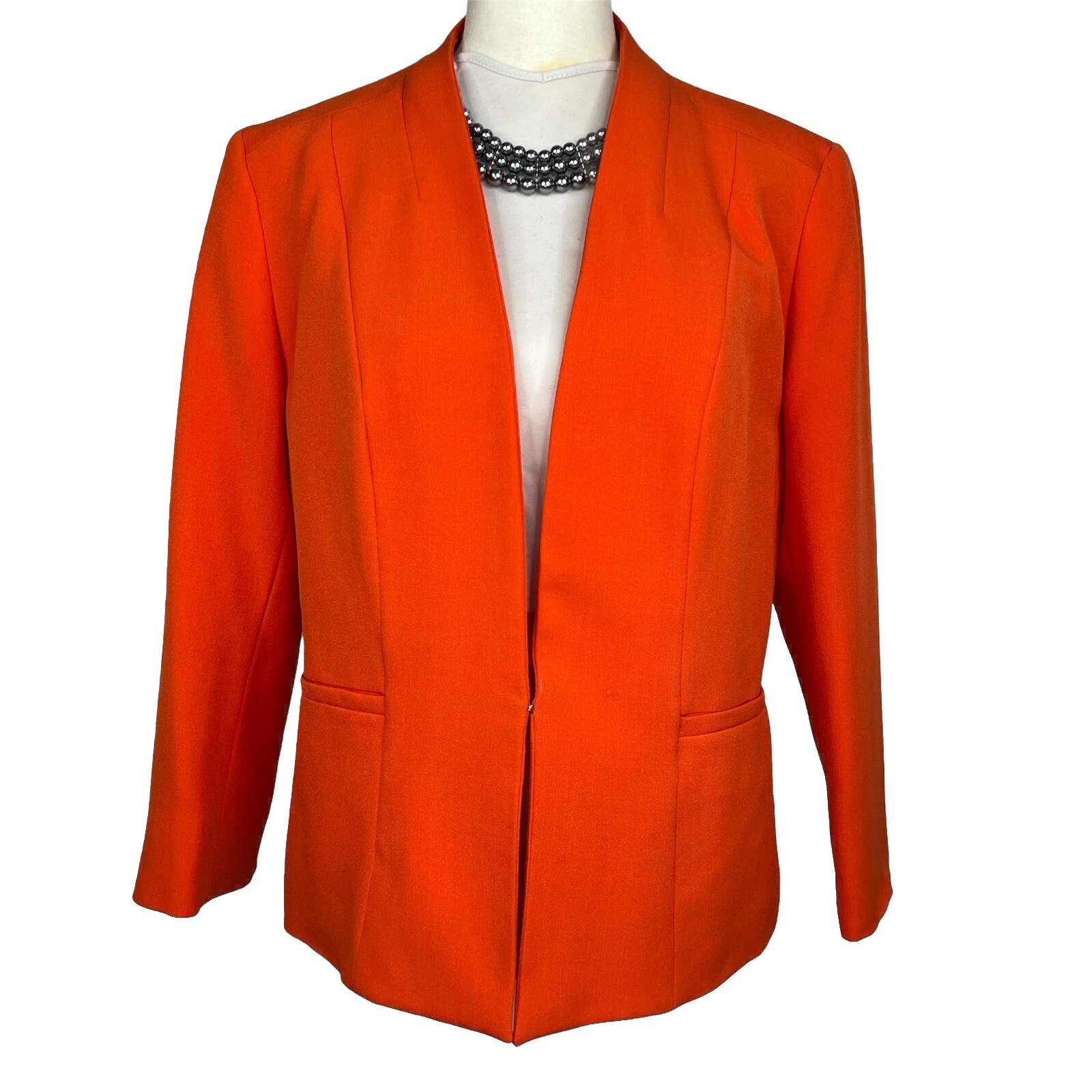 10-1306.jpg Kasper Polyester Stretch Blazer Size 4 Orange Lined Stand Up Collar 3/4 Sleeve