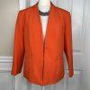 10-1307.jpg Kasper Polyester Stretch Blazer Size 4 Orange Lined Stand Up Collar 3/4 Sleeve