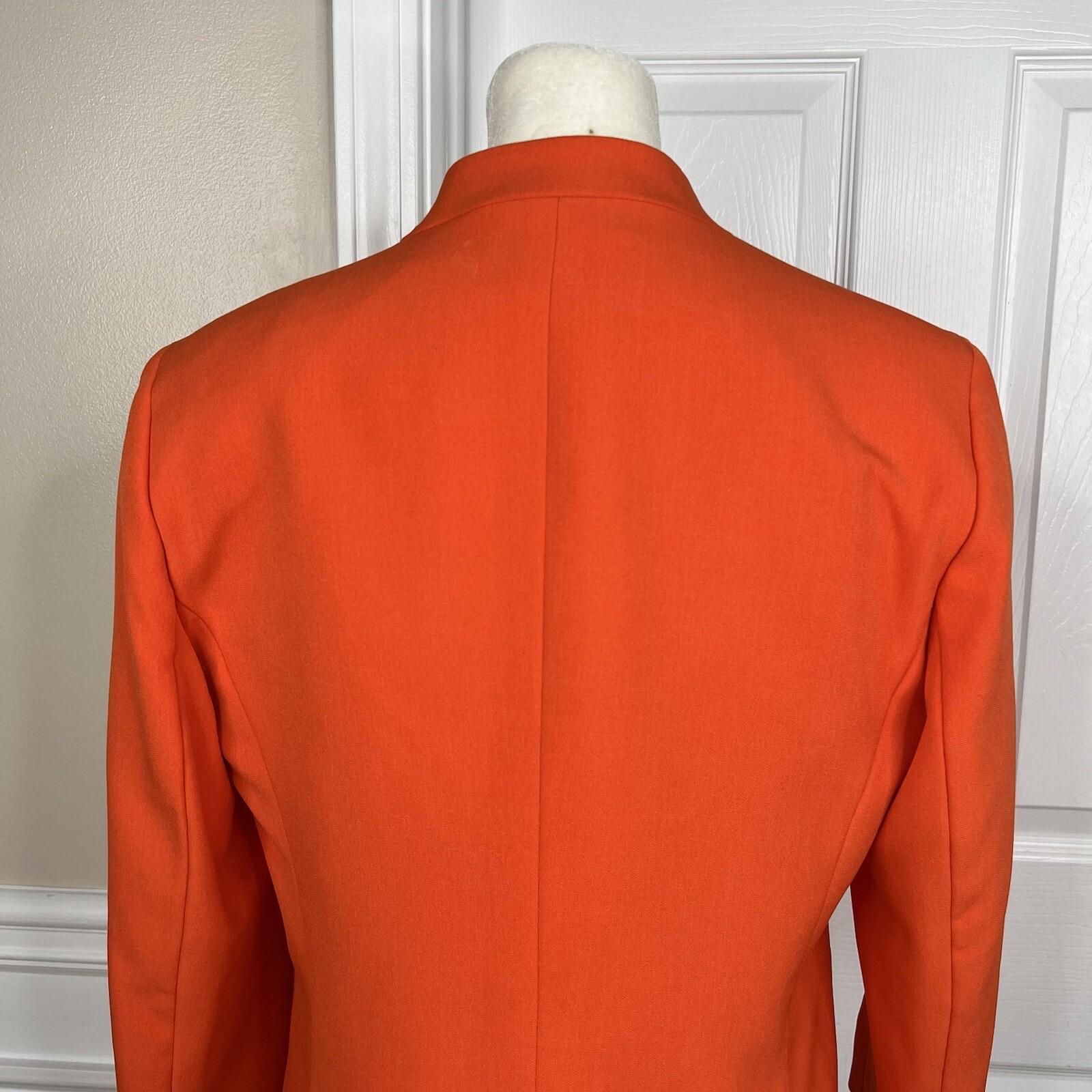 10-1311.jpg Kasper Polyester Stretch Blazer Size 4 Orange Lined Stand Up Collar 3/4 Sleeve