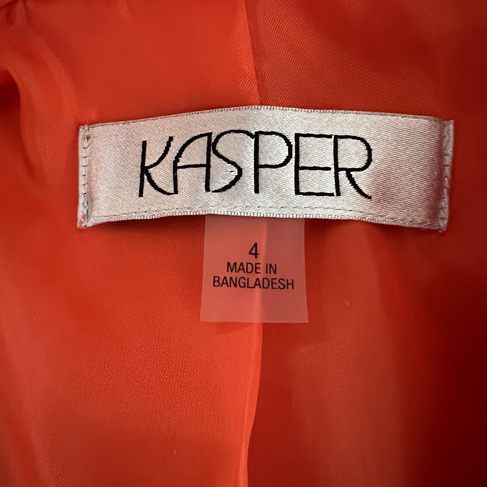 10-1312.jpg Kasper Polyester Stretch Blazer Size 4 Orange Lined Stand Up Collar 3/4 Sleeve