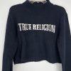True Religion Women Sweater Size M Black High Neck Cropped Long Sleeve Cozy Warm