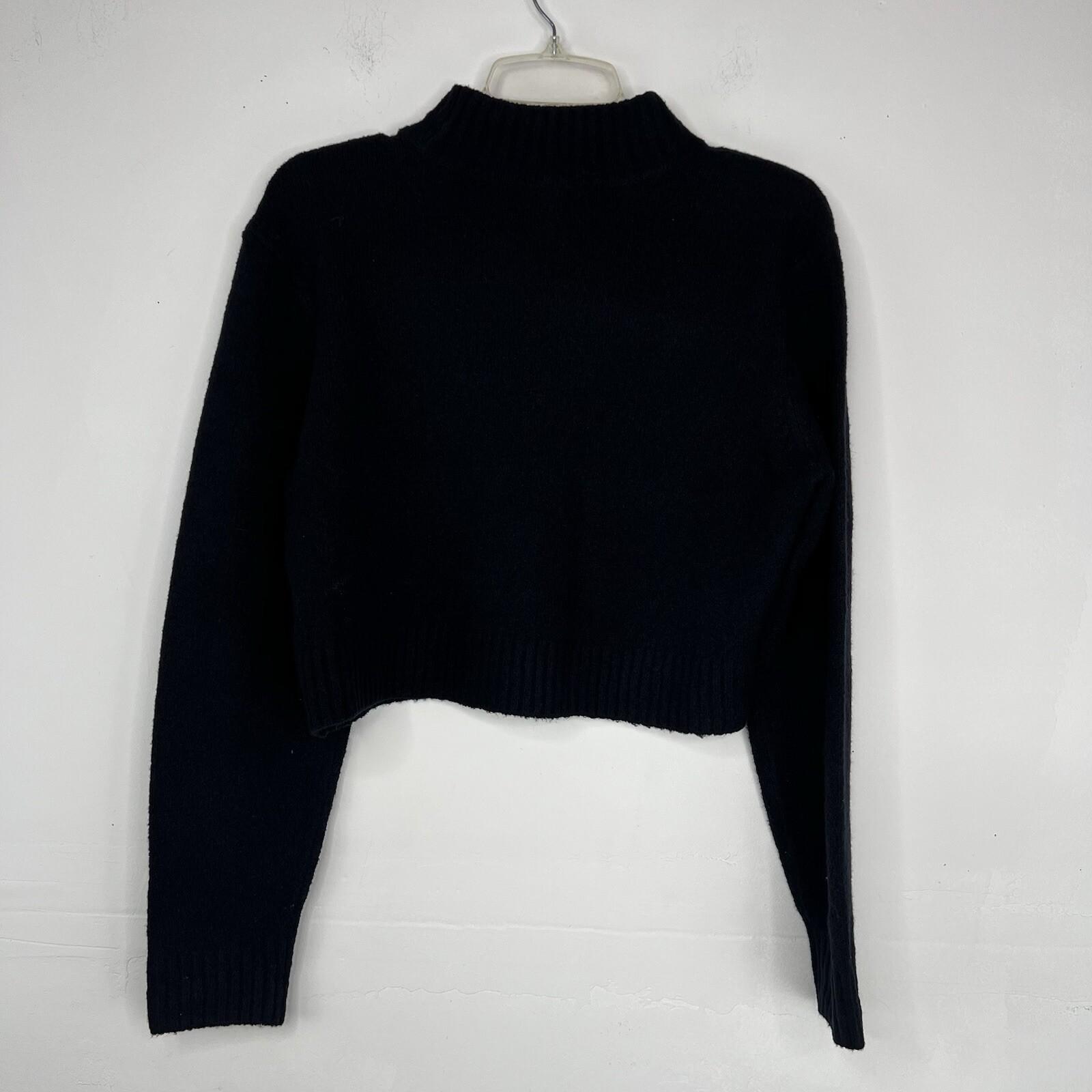 True Religion Women Sweater Size M Black High Neck Cropped Long Sleeve Cozy Warm