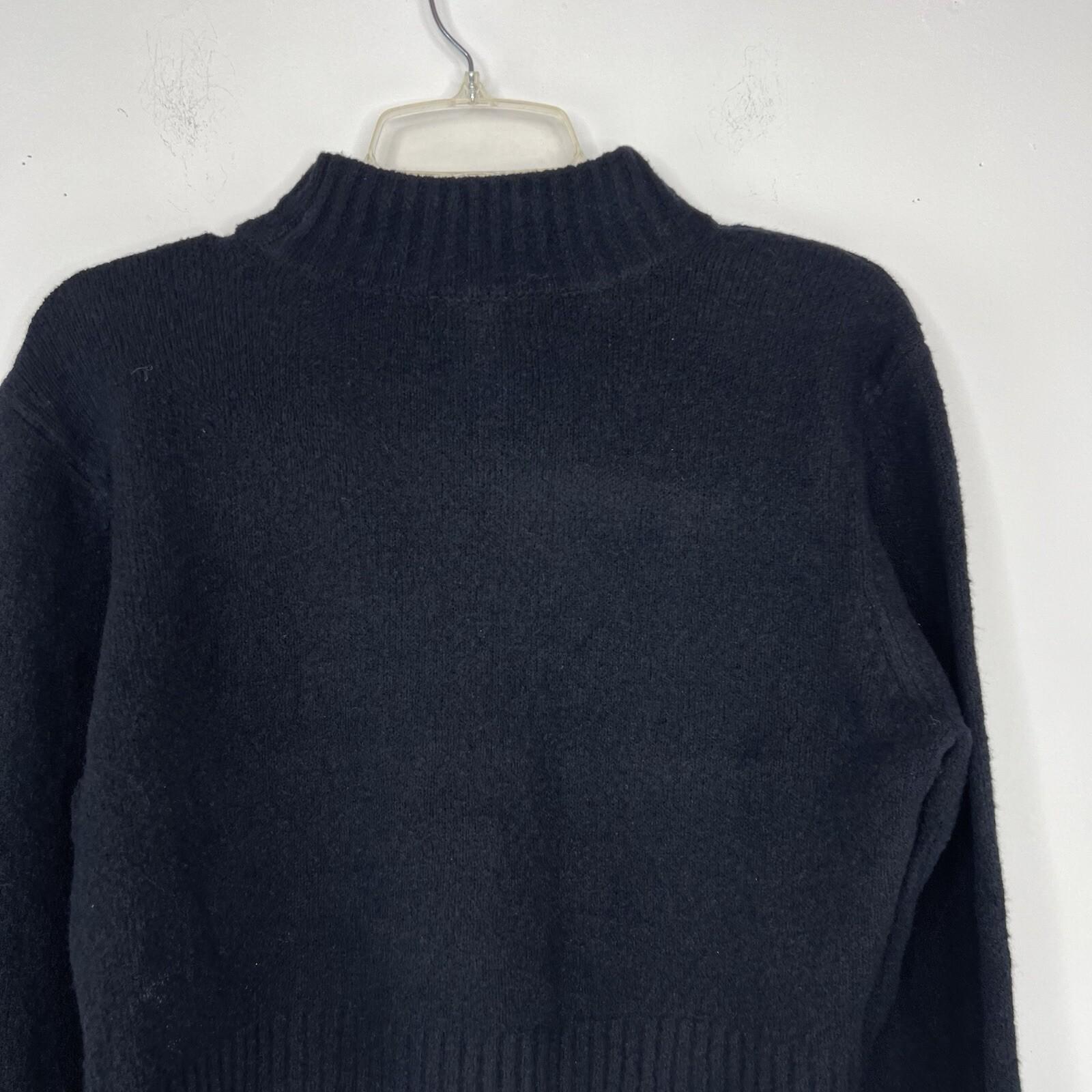 True Religion Women Sweater Size M Black High Neck Cropped Long Sleeve Cozy Warm
