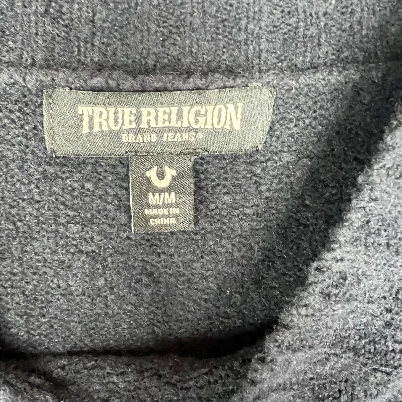 True Religion Women Sweater Size M Black High Neck Cropped Long Sleeve Cozy Warm