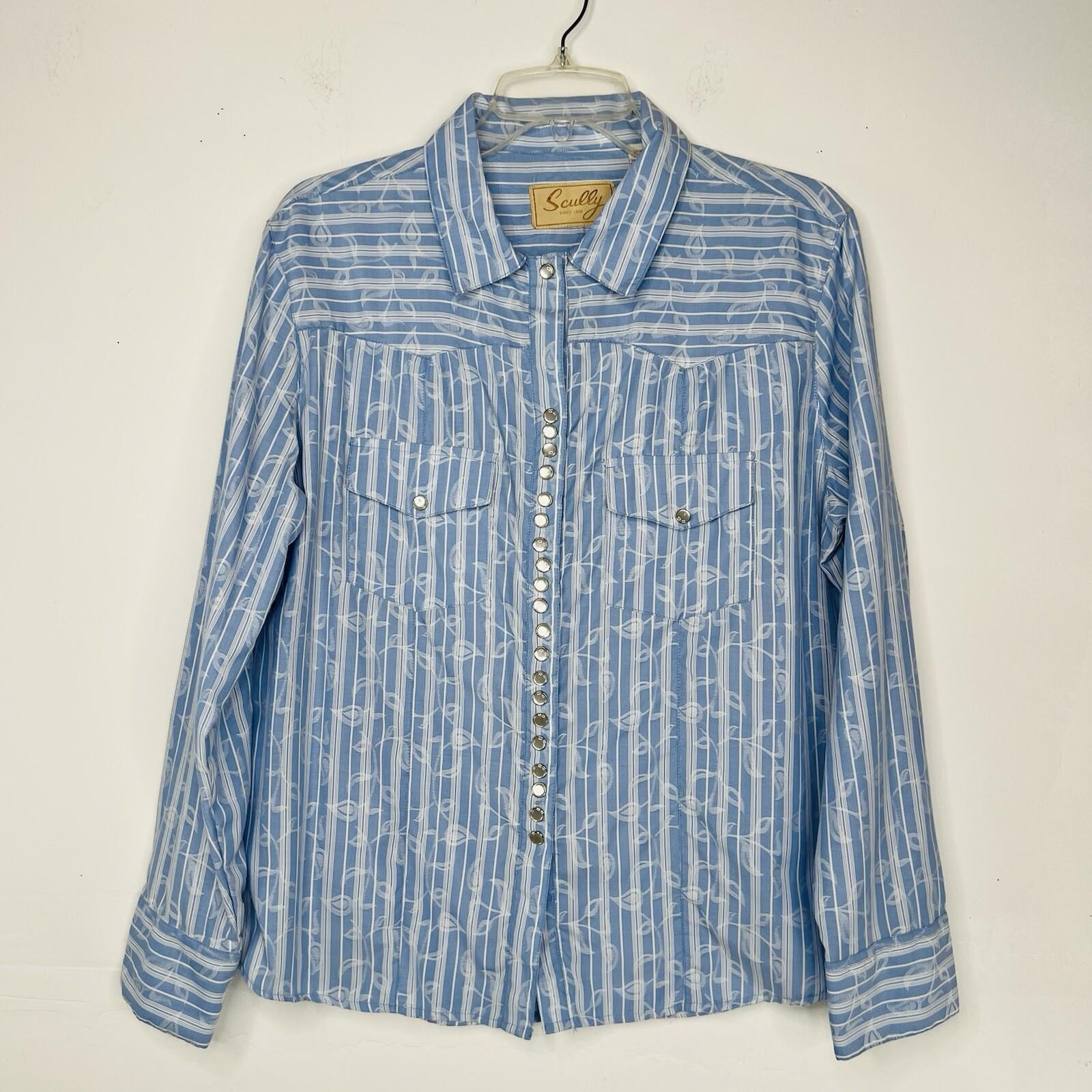 Scully Women Shirt Size XL Pearl Snap Western Cowgirl Rodeo Blue Striped Floral
