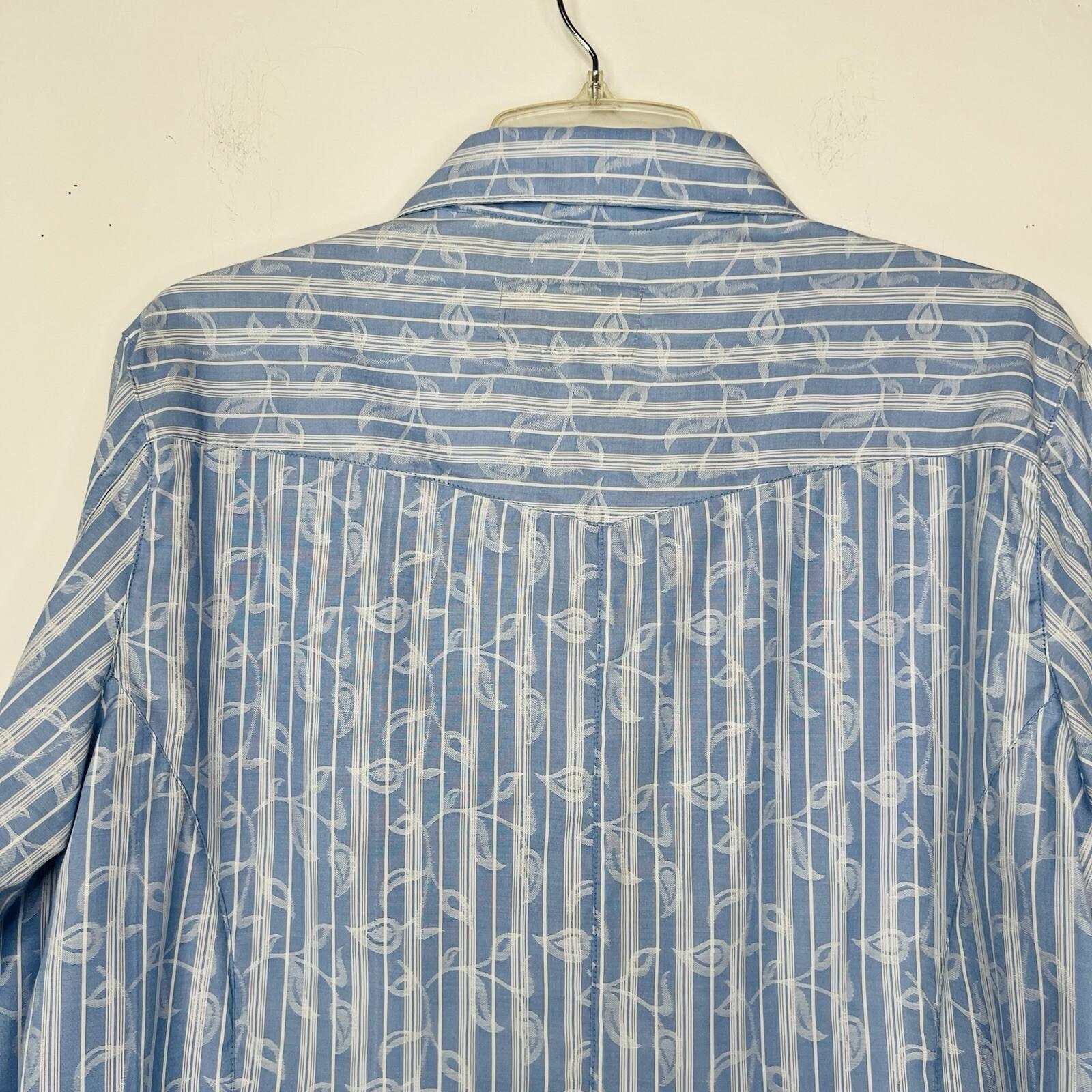 Scully Women Shirt Size XL Pearl Snap Western Cowgirl Rodeo Blue Striped Floral