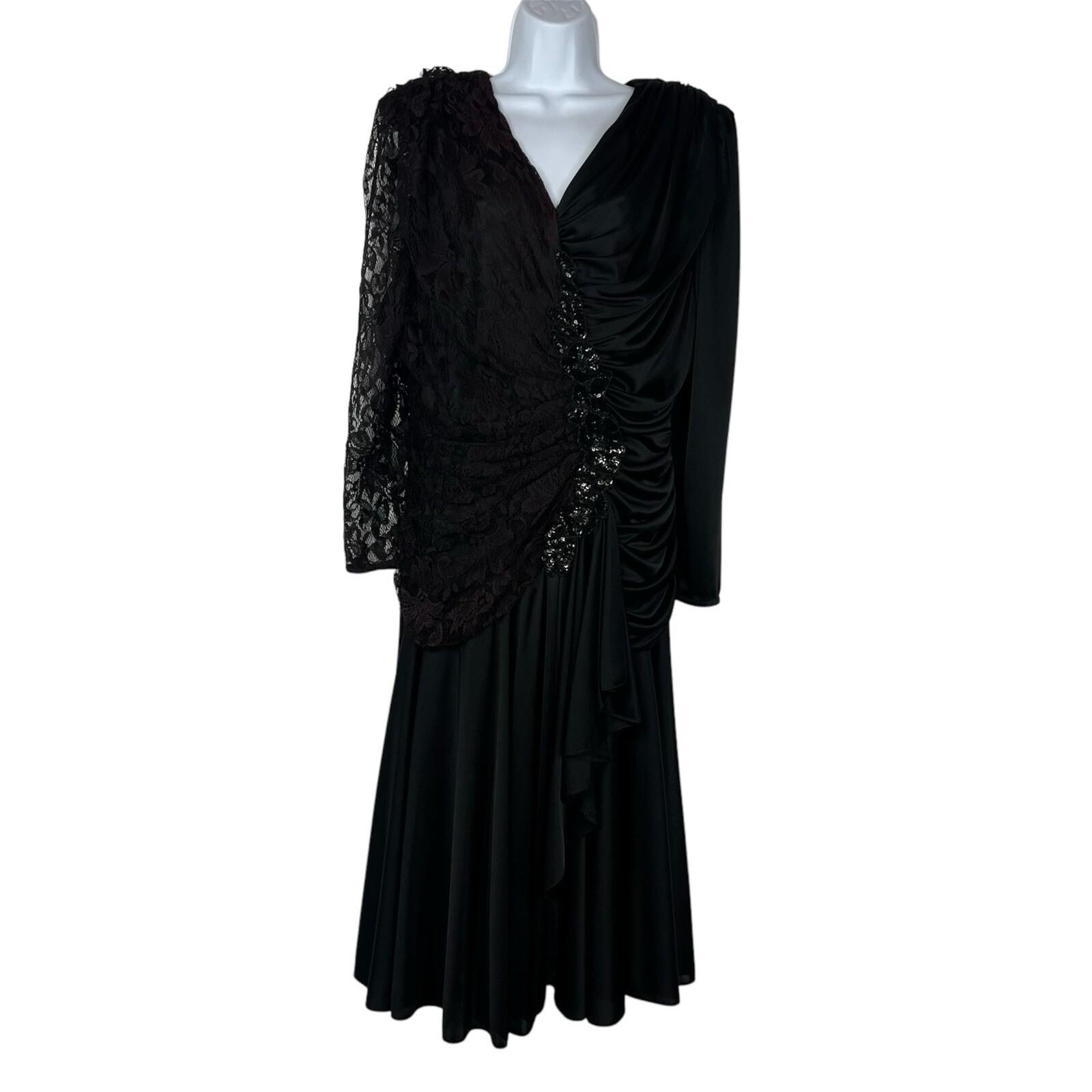 VTG Filigree LTD Sequin Laced Jersey Dress 18W Black Ruched Whimsigothic Fairy