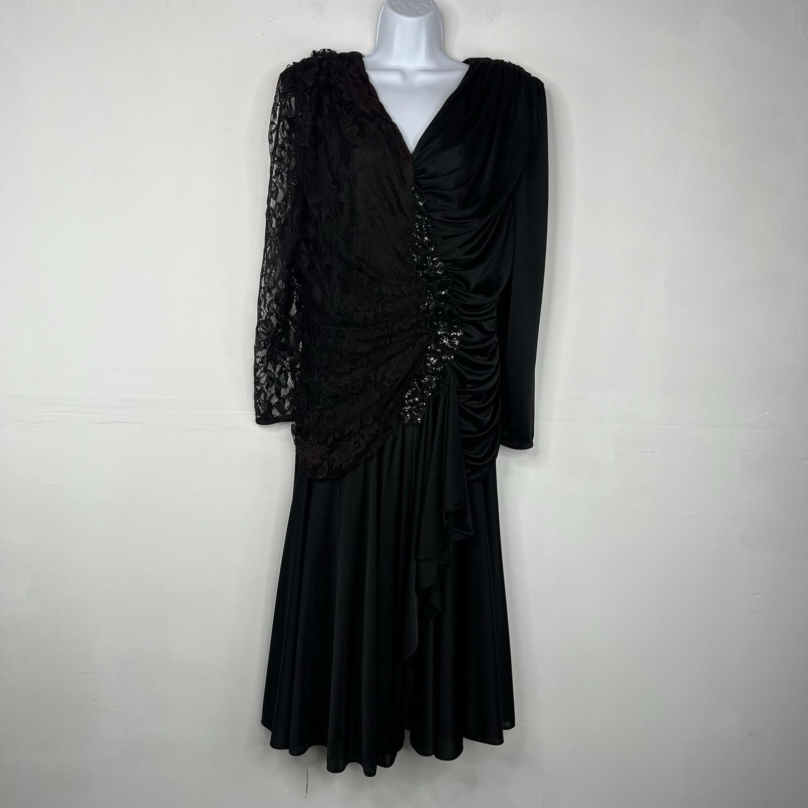 VTG Filigree LTD Sequin Laced Jersey Dress 18W Black Ruched Whimsigothic Fairy