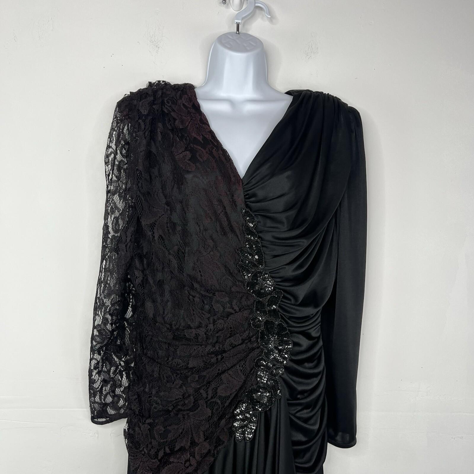 VTG Filigree LTD Sequin Laced Jersey Dress 18W Black Ruched Whimsigothic Fairy