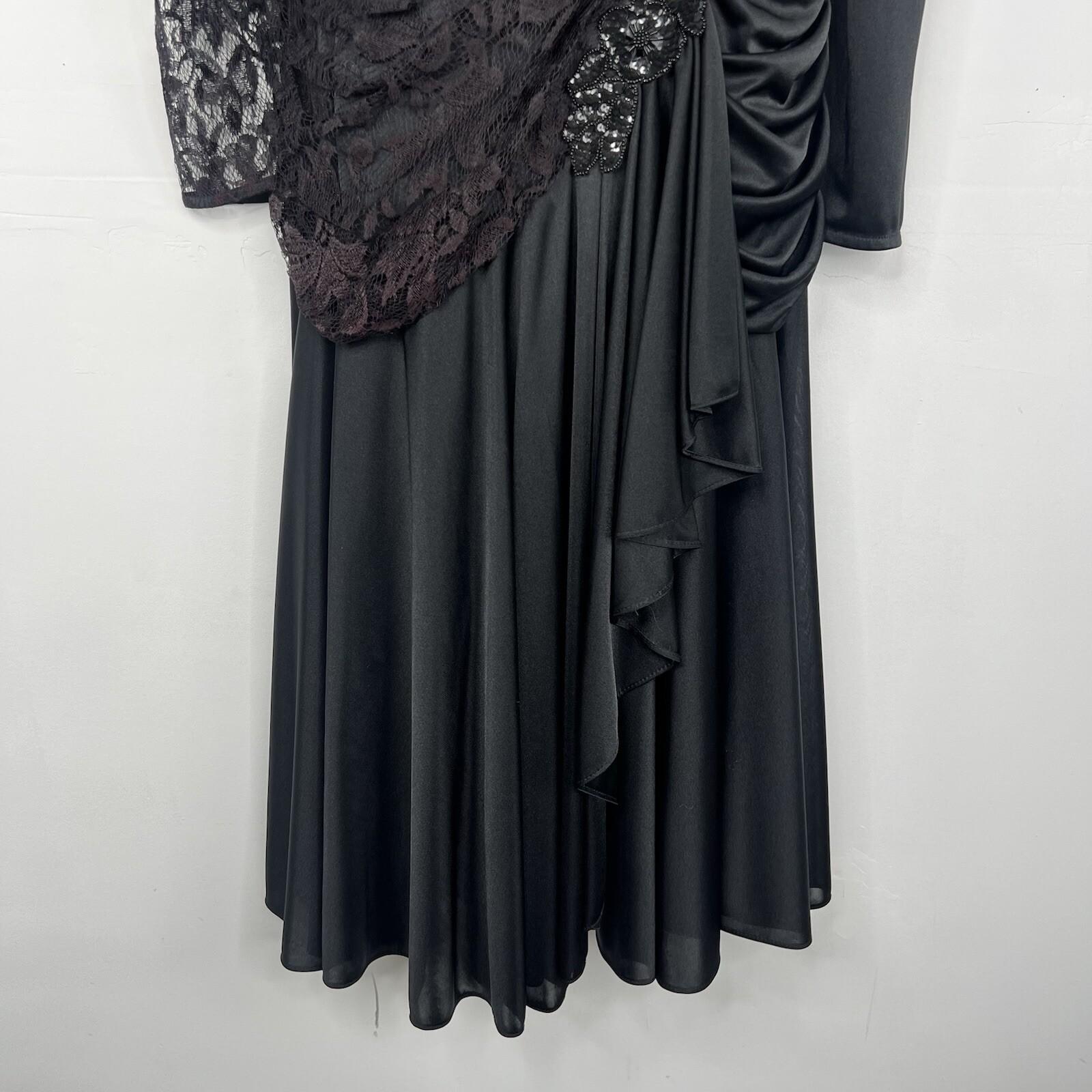 VTG Filigree LTD Sequin Laced Jersey Dress 18W Black Ruched Whimsigothic Fairy