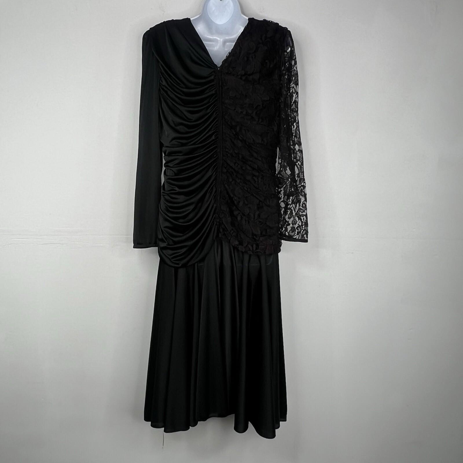VTG Filigree LTD Sequin Laced Jersey Dress 18W Black Ruched Whimsigothic Fairy