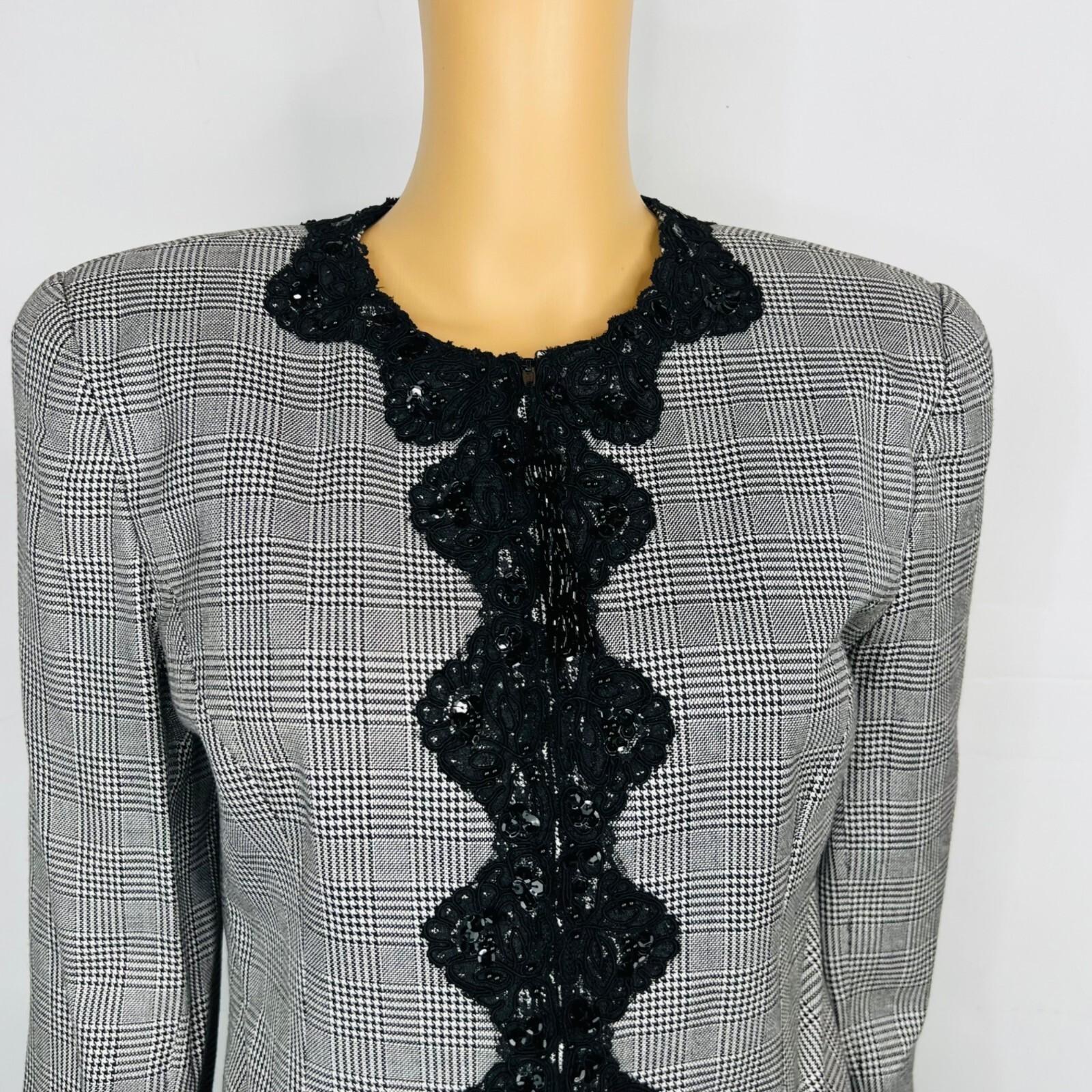 Oscar De La Renta Studio Vintage Skirt Suit 10 Zip Up Embroidered White Gray