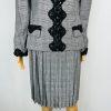 Oscar De La Renta Studio Vintage Skirt Suit 10 Zip Up Embroidered White Gray