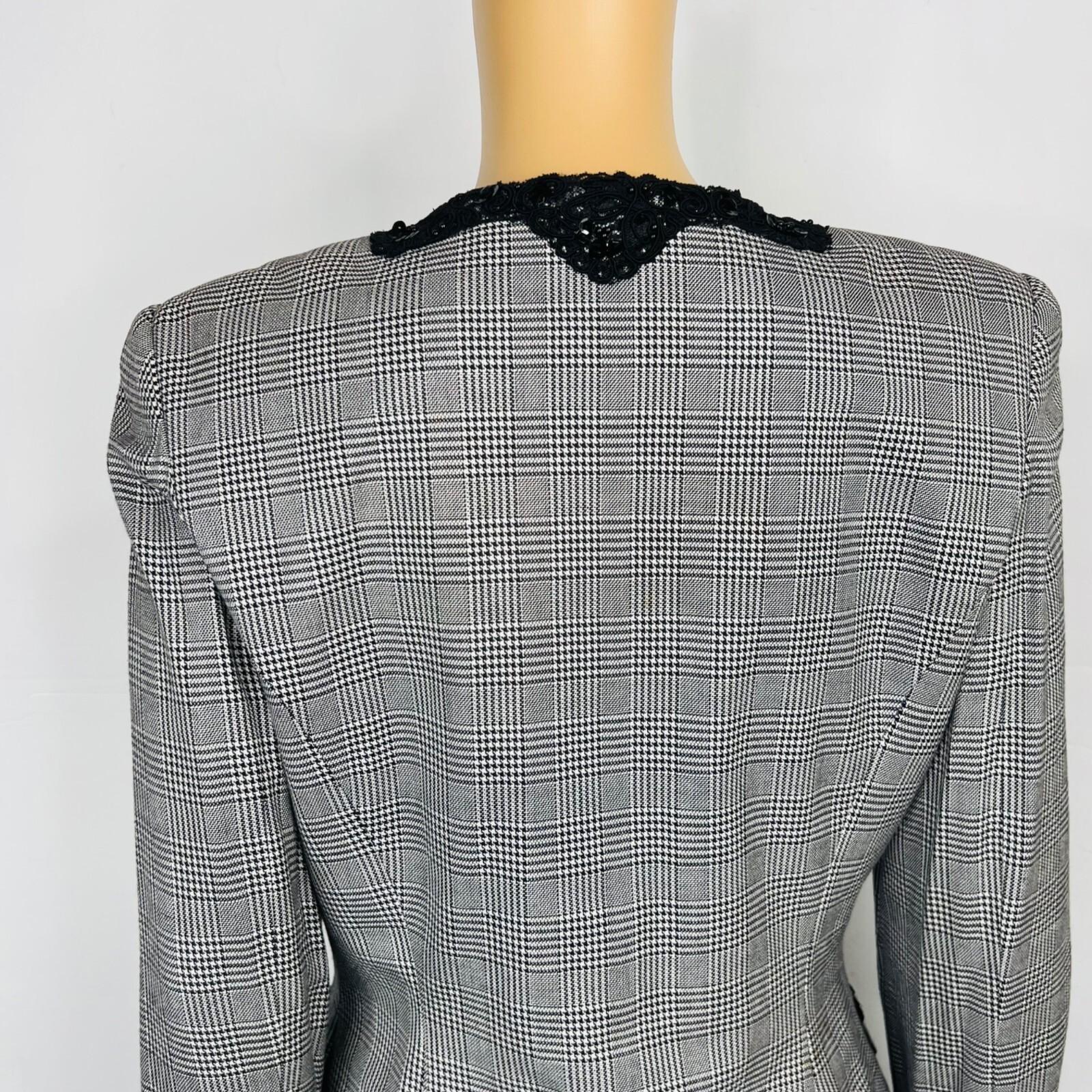 Oscar De La Renta Studio Vintage Skirt Suit 10 Zip Up Embroidered White Gray