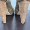 BCBGMAXZRIA Leather Shoes 9B Metallic Gold Peep Toe Buckle Pumps Wooden Heel