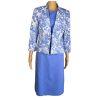 EMILY 2PC Blue White Floral Polyester Lined 3/4 Sleeves Dress Suit Size 8