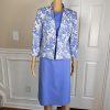 EMILY 2PC Blue White Floral Polyester Lined 3/4 Sleeves Dress Suit Size 8