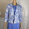 EMILY 2PC Blue White Floral Polyester Lined 3/4 Sleeves Dress Suit Size 8
