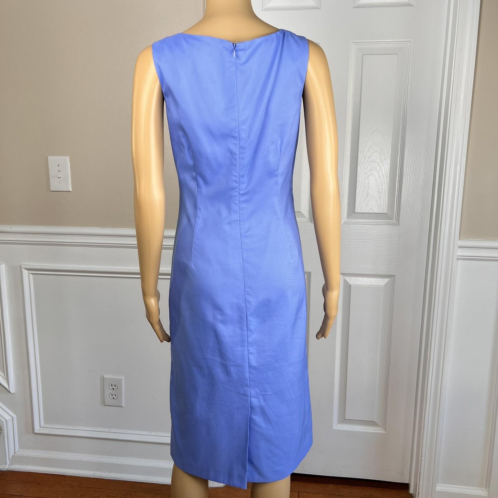 EMILY 2PC Blue White Floral Polyester Lined 3/4 Sleeves Dress Suit Size 8