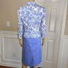 EMILY 2PC Blue White Floral Polyester Lined 3/4 Sleeves Dress Suit Size 8
