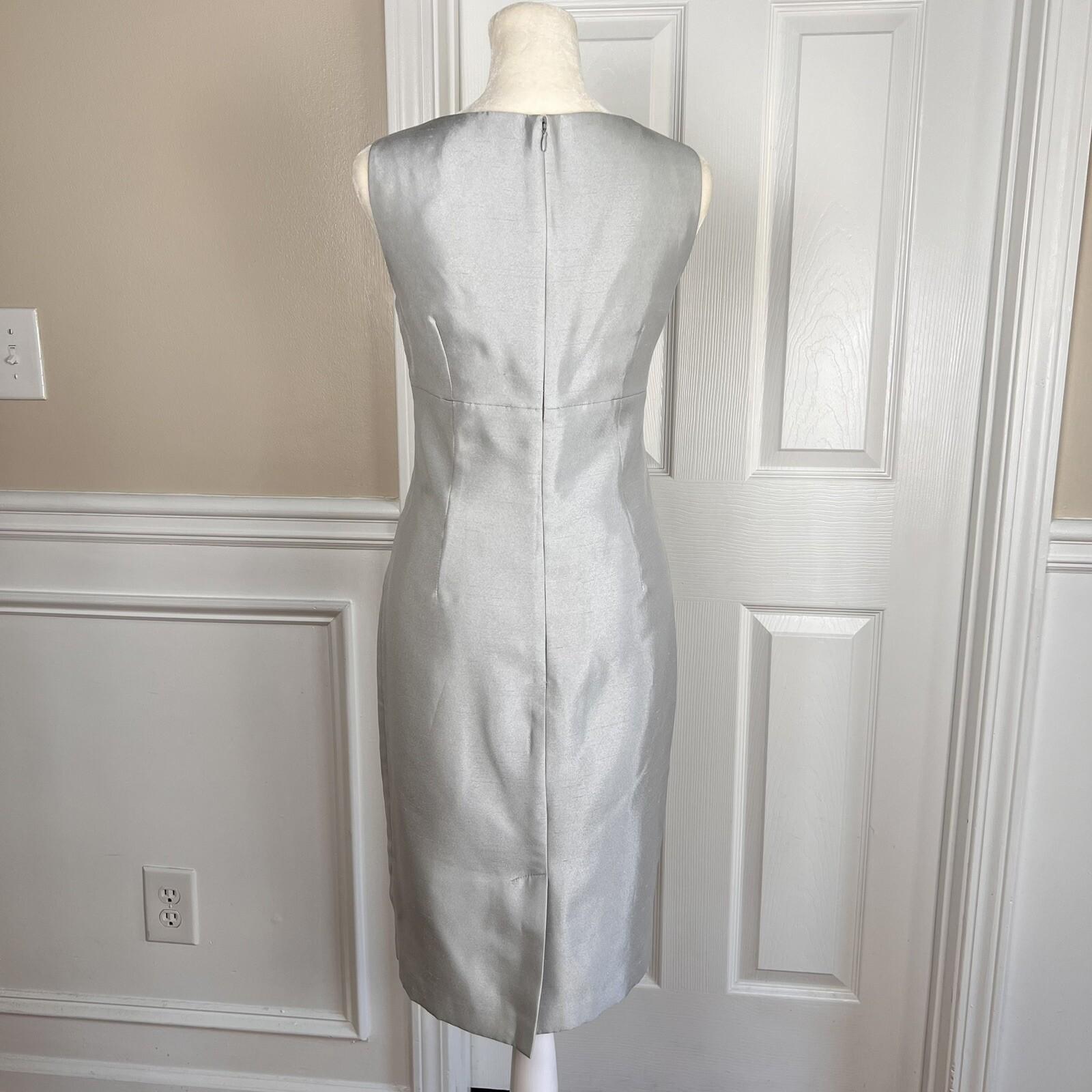 EVAN PICONE BLACK LABEL 2PC Silver Polyester Stand Up Collar Dress Suit Size 2