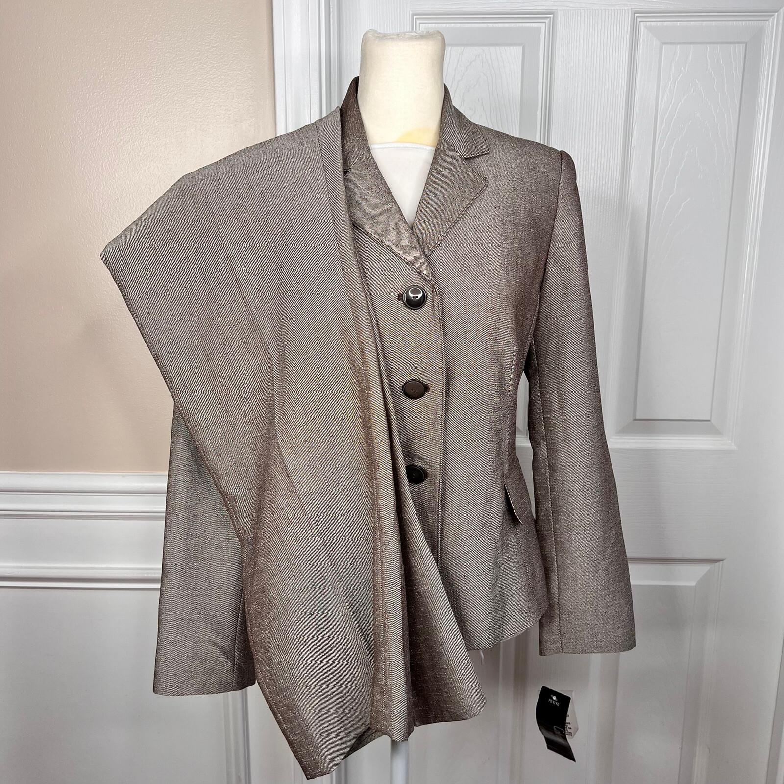 COLLECTIONS FOR LE SUIT Polyester Pant Suit 6P Light Brown Notch Lined 2PC New