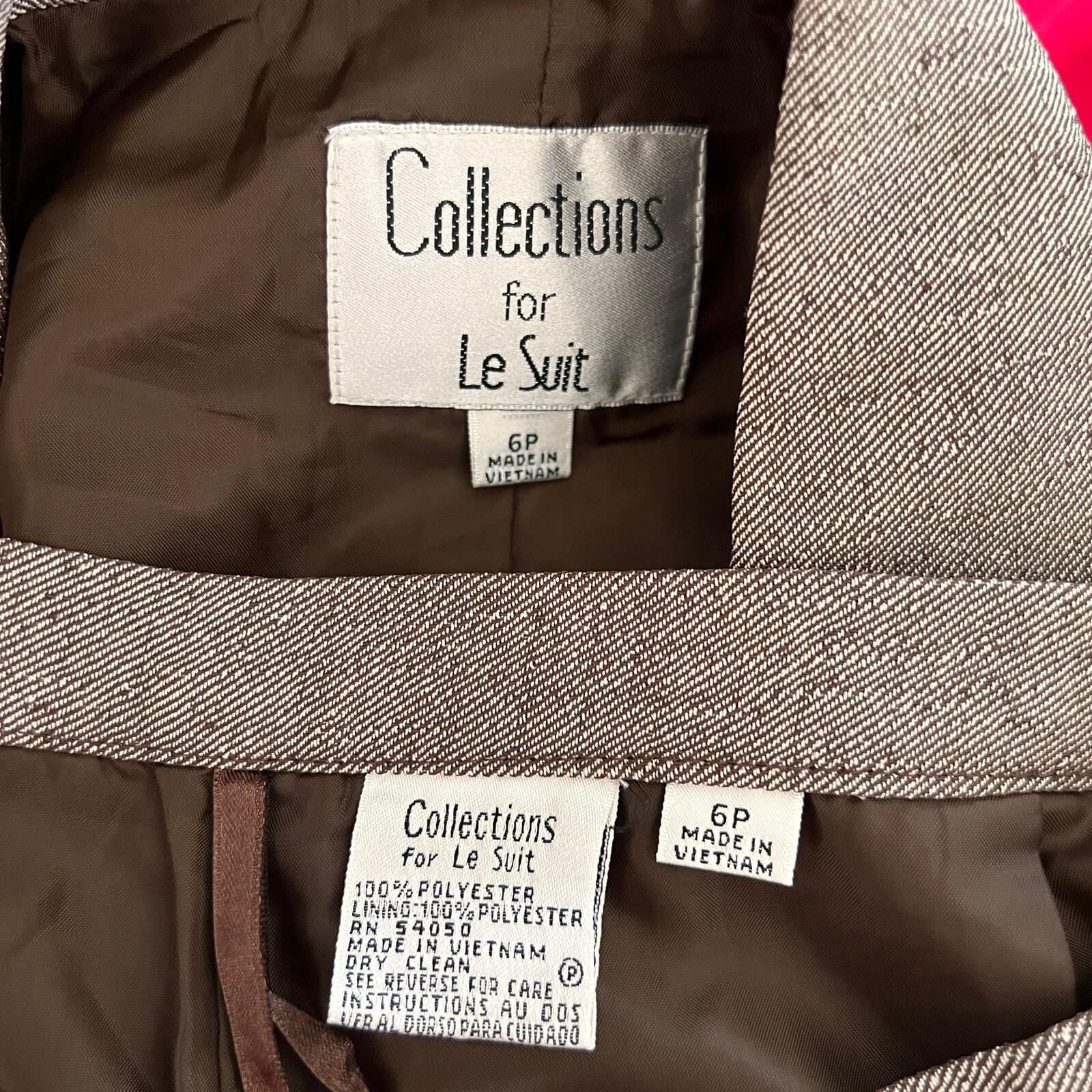 COLLECTIONS FOR LE SUIT Polyester Pant Suit 6P Light Brown Notch Lined 2PC New