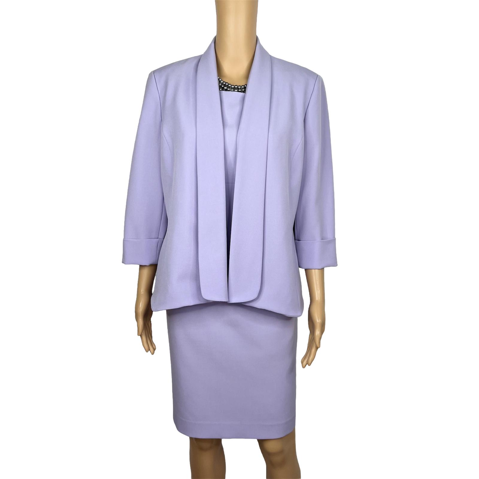 EVAN PICONE Women Polyester Stretch Dress 8 Suit 10 Lavender 3/4 Sleeves 2PC