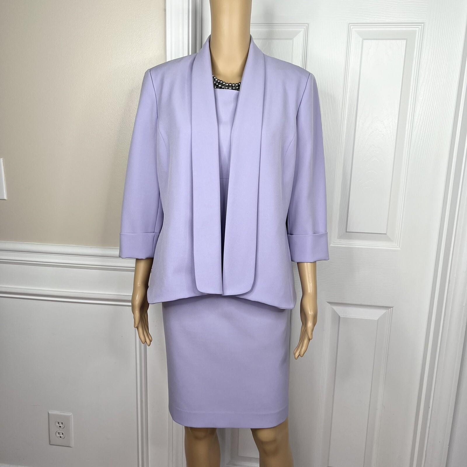 EVAN PICONE Women Polyester Stretch Dress 8 Suit 10 Lavender 3/4 Sleeves 2PC